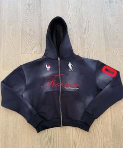 เสื้อมีฮู้ดผ้าฝ้ายแบบสวมหัวสำหรับผู้ชายสไตล์ไม่ซ้ำใครระบายอากาศได้ดีปักลายจางหายไป - Product Image 5