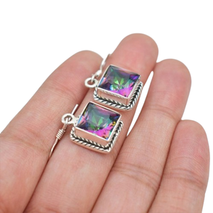 925 Solid Sterling Silver <b>Fashionable</b> Mystic Topaz Gemstone <b>Drop</b> <b>Earrings</b> for Women and Girls for Parties - Product Image 1