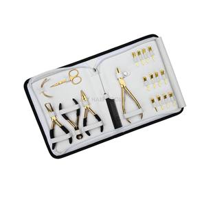 Kit de Herramientas Multifunción para Extensiones de Cabello Doradas, Pinza Plana para Crimpar, Abridor de Microperlas, Removedor de Crimpado, Peine de Cola de Rata de 3 Orificios, Tijeras - Product Image 1