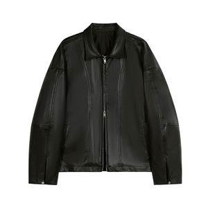 Veste en cuir véritable pour homme, best-seller, avec col montant, fermeture éclair, tissu en toile, logo sur le devant, respirante et écologique - Product Image 2