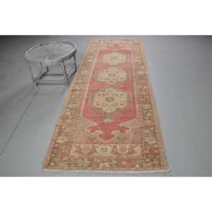 Turkish <b>Runner</b> Rug 3.6x10 ft (111x306 cm), <b>Red</b> Solid Vintage Rug - Product Image 1