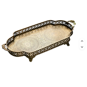 ถาดสติกเกอร์เคลือบทองเหลืองหรูหราทรงรีพร้อมที่จับสำหรับตกแต่งหรูหราสำเร็จรูปสไตล์โบราณคุณภาพสูงถาดเสิร์ฟแบบทันสมัย - Product Image 1