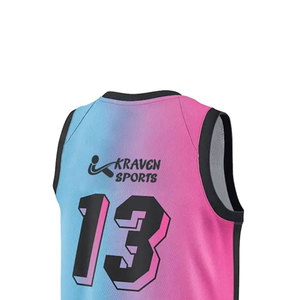 Maillot de basket-ball de haute qualité, col rond, imprimé par sublimation multicolore, vêtements de sport - Product Image 5