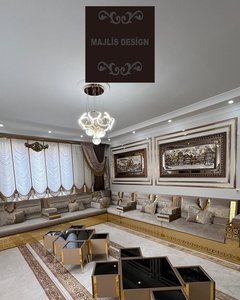 Majlis Arabic ชุดเฟอร์นิเจอร์ห้องรับแขกดีไซน์แบบโมร็อกโก40ซม. ความสูงในการนั่งรวมถึงโซฟาขนสัตว์พรมโต๊ะผ้าม่านบ้านเต็มรูปแบบ - Product Image 2