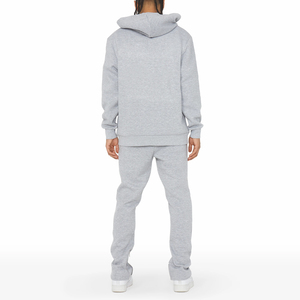 Chándales con capucha y borde de dobladillo crudo y corte de algodón OEM personalizados, pantalones para hombre, chándal apilado acampanado, conjunto de Jogger de dos piezas para hombre - Product Image 2
