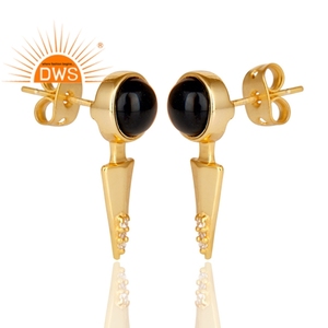 Pendientes colgantes de piedras preciosas de ónix negro Natural chapados en oro de 18 quilates de plata esterlina más vendidos, fabricante de joyería fina Demi - Product Image 2