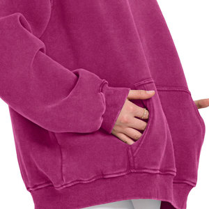 Ropa para exteriores, Sudadera con capucha lavada con ácido teñido liso para mujer, ropa de calle informal, figuras de hombros caídos, sudaderas transpirables ecológicas de punto - Product Image 3