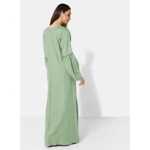 CLASSY LONG IMPRIMÉ ET BRODERIE AVEC MANCHES COMPLÈTES DESIGN ARABE KAFTAN JALABIYA ROBE - Product Image 2