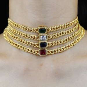 Collar cubano de una sola gema para mujer-Collar de uso diario hecho a mano S925 para mujer, cadena cubana de moissanita para mujer India - Product Image 1