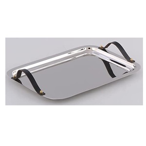 Plateau de service rectangle entièrement en acier inoxydable avec poignée en cuir pour la cuisine plateau de service de haute qualité pour restaurant - Product Image 1