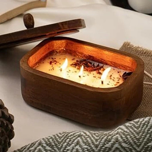 Rustic Handcrafted Wooden Dough Bowls Large Hand Craved Design Wooden <strong>Candle</strong> <strong>Holders</strong> for <strong>Candle</strong> Making Bowls Supplier <strong>Indian</strong> - Product Image 6