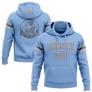 Directo industria venta al por mayor 3D bordado personalizado cosido azul claro gris-acero gris fútbol pulóver Sudadera con capucha - Product Image 1