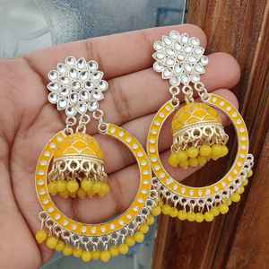 ต่างหู Kundan Hoop Jhumki สำหรับผู้หญิงอินเดียแบบดั้งเดิมล่าสุดต่างหูดีไซน์ลำลองและงานปาร์ตี้ - Product Image 5
