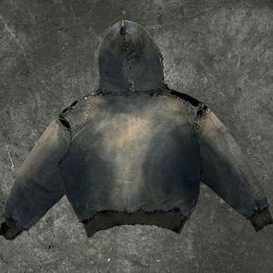 Sweat à capuche en coton grande taille de haute qualité pour hommes Logo personnalisé Épaule tombante Streetwear thermique Hiver polaire teint uni - Product Image 2