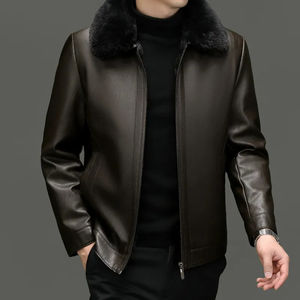 Veste en cuir décontractée pour homme, hiver 2025, col montant amovible, réversible, respirante, chaude, logo frontal, haute qualité - Product Image 3
