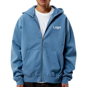 Sweat à capuche zippé personnalisé en coton avec double fermeture à glissière pour hommes logo brodé hiver imprimé broderie vierge personnalisée - Product Image 1