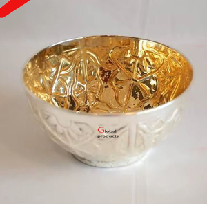 Cuenco para servir de acero inoxidable con acabado plateado más exigente con soporte de diseño dorado para restaurante y bar de hotel - Product Image 2