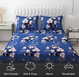 Ensemble de draps en coton de qualité 3 pièces imprimé floral solide Style classique confortable et idéal pour les cadeaux - Product Image 3