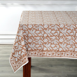 Dark Beige Floral Block Printed Cotton <b>Tablecloth</b> Handmade <b>Embroidered</b> Woven Dining Table Cover for Farmhouse Wedding Home Decor - Product Image 3