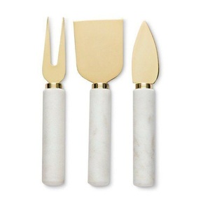 Ensemble trancheur et épandeur à fromage en acier inoxydable plaqué argent, design marbré, manche poli, couteau de table pour usage domestique - Product Image 1