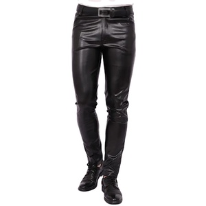 <b>Men</b> Top Trend Slim Fit PU Leather Sweatpants High Waist Casual Skinny Tight <b>Stretch</b> Trousers Waterproof Drawstring Closure for - Product Image 4
