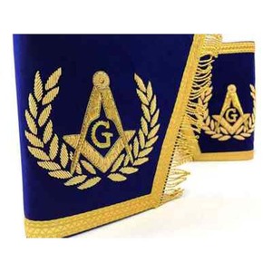 MASONIC REGALIA SET MASTER MASON <b>APRON</b> COLLAR CUFFS & GLOVES PAIR BLUE CP MADE - Product Image 2