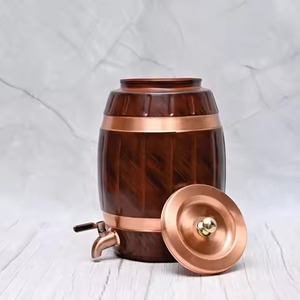 Antique brown finish copper <b>water</b> <b>dispenser</b> with intricate band engraving traditional Kalash pot shape - Product Image 6