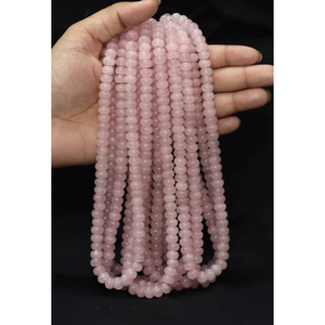 Hermosas cuentas de cuarzo rosa en forma de rondel liso, 6-8 mm, cuentas de cuarzo rosa en forma de rondel liso, cuentas de cuarzo rosa para joyería - Product Image 5