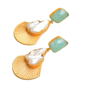 ต่างหูทองเหลืองระดับพรีเมี่ยมเครื่องประดับอัญมณีแท้ไข่มุกชุบทองเนื้อทองเหลืองเคลือบผิวไม่ก่อให้เกิดอาการแพ้ - Product Image 2