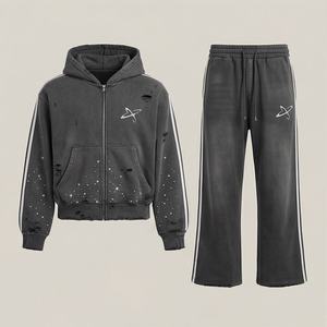 Conjunto Deportivo de Invierno Personalizado para Hombre, Pantalones Acampanados de Forro Polar de Poliéster Transpirable con Capucha - Product Image 1