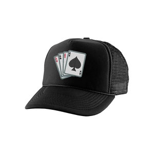 Black Mesh Trucker <b>Hat</b> 6-Panel Adjustable Unisex Casual <b>Cap</b> With Embroidered Playing Cards Design Front Panel - Product Image 1
