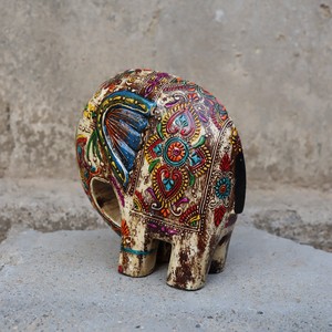 Estatuilla de elefante pintada a mano estatua de madera para decoración del hogar eco-céntrico Animal regalos de boda cumpleaños Pascua producto hecho a mano - Product Image 6
