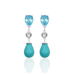 Pendientes de Plata de Ley 925 Azuris ALPALI2047 con Turquesa, Perla en Forma de Gota y Circonita Color Aqua, Recién Llegados de Turquía - Product Image 1