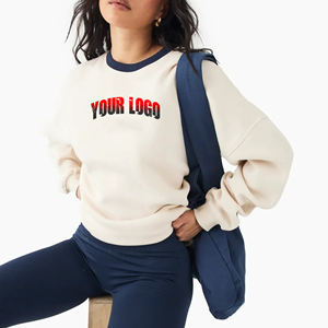 OEM/ODM logo d'broderie en détresse personnalisé col contrasté côtelé pull surdimensionné style streetwear sweat-shirt de haute qualité pour femmes - Product Image 1