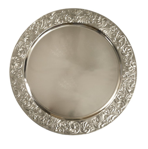 Plato cargador redondeado hecho a mano para fiesta de boda, servicio de comida, catering, diseño grabado sostenible, plato de boda - Product Image 1