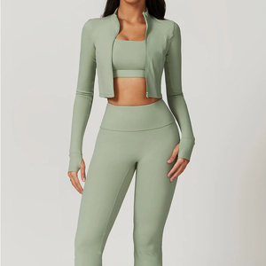 2025 nouveautés respirant et sans couture 3 pièces femmes vêtements d'entraînement ensemble solide motif Yoga Gym Fitness vêtements actifs - Product Image 1