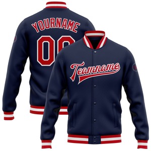 Directo industria venta al por mayor casual invierno personalizado azul marino rojo-blanco bombardero Full-Snap Varsity Letterman chaqueta - Product Image 1