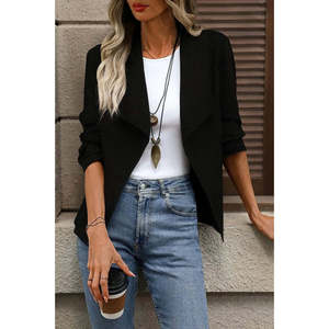 Chaqueta de gamuza de manga larga con frente abierto para mujer, 37720 - Negro - Product Image 1