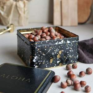 2.2L Terrazzo Black Slip Lid Storage Caja de metal 158x158x87mm Square 2.2L Capacidad - Product Image 3