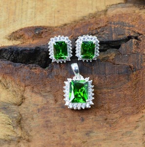 Quartz vert pierre précieuse femmes argent Sterling plaqué or Boho Style boucles d'oreilles pendentif ensemble à la mode à la main fête et cadeau bijoux - Product Image 3