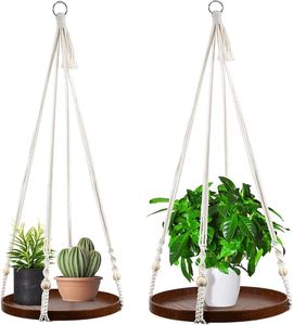 Macramé plante cintre intérieur suspendu jardinière panier perles en bois décoratif porte-pot de fleur taille personnalisée disponible. - Product Image 5