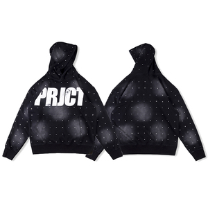 Sweat-shirts pour hommes de haute qualité, délavés à l'acide, délavés à la pierre, brodés, vintage, avec strass, vêtements décontractés d'automne - Product Image 2