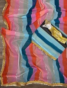 ผ้าจอร์เจียแบบหรูหราพิมพ์ลายบอลลีวูดส่าหรีดีไซเนอร์ลุคพื้นเมืองเก๋ไก๋สำหรับงานแต่งงานงานปาร์ตี้อินเดียปากีสถาน - Product Image 4