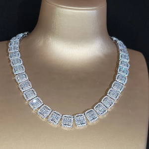 Collar con Incrustaciones de Diamantes de Moissanita Chapado en Rodio, con Eslabones Cuadrados, Regalo Perfecto para Fiestas Unisex o Moda Diaria - Product Image 1