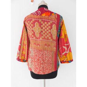 Vintage matelassé coton Kantha pardessus veste femmes hiver respirant tissé fleurs main bloc imprimé fleuri court fête porter - Product Image 5