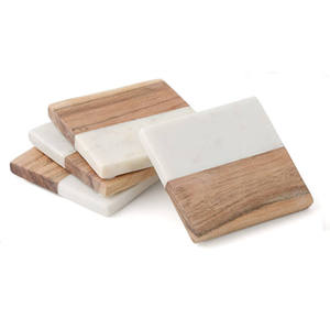 Handmade Wholesale decorative Natural wooden marble <b>coaster</b> wooden <b>coasters</b> white black wooden marble <b>coaster</b> - Product Image 1