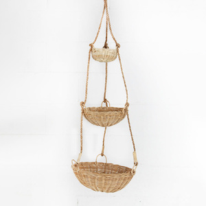 Panier suspendu en rotin pour fruits, organisation de cuisine, vente en gros, paniers de rangement en osier naturel - Product Image 3