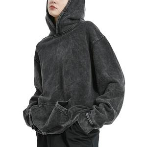 Sudadera con Capucha Vintage Negra Lavada, Transpirable, Impermeable, para Hombre y Mujer, Estilo Hip Hop, Streetwear, de Algodón, Larga - Product Image 4