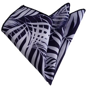 Pochette Exclusive Exclusive Bleu Marine Blanc Imprimé Feuille Hawaïenne Fabriqué en Turquie - Product Image 2