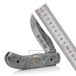 Customizable Pocket Folding Knife DD-ENG-FK16 Hand-Engraved Floral Patterns Stainless Steel DIY EDC Utility <b>Sword</b> <b>Wood</b> Handle - Product Image 3